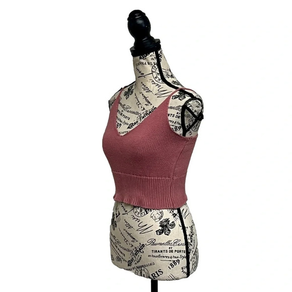 brandy mellvile Pink Crop Top Knit Barbie Y2k Retro Boho Beach One Size Cruise - Picture 2 of 6